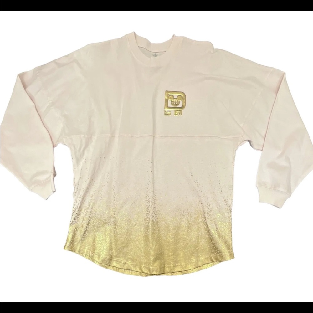 Disney WDW Golden Logo Pink & Gold Spirit Jersey Top XS NWT Glittery Sprinkle